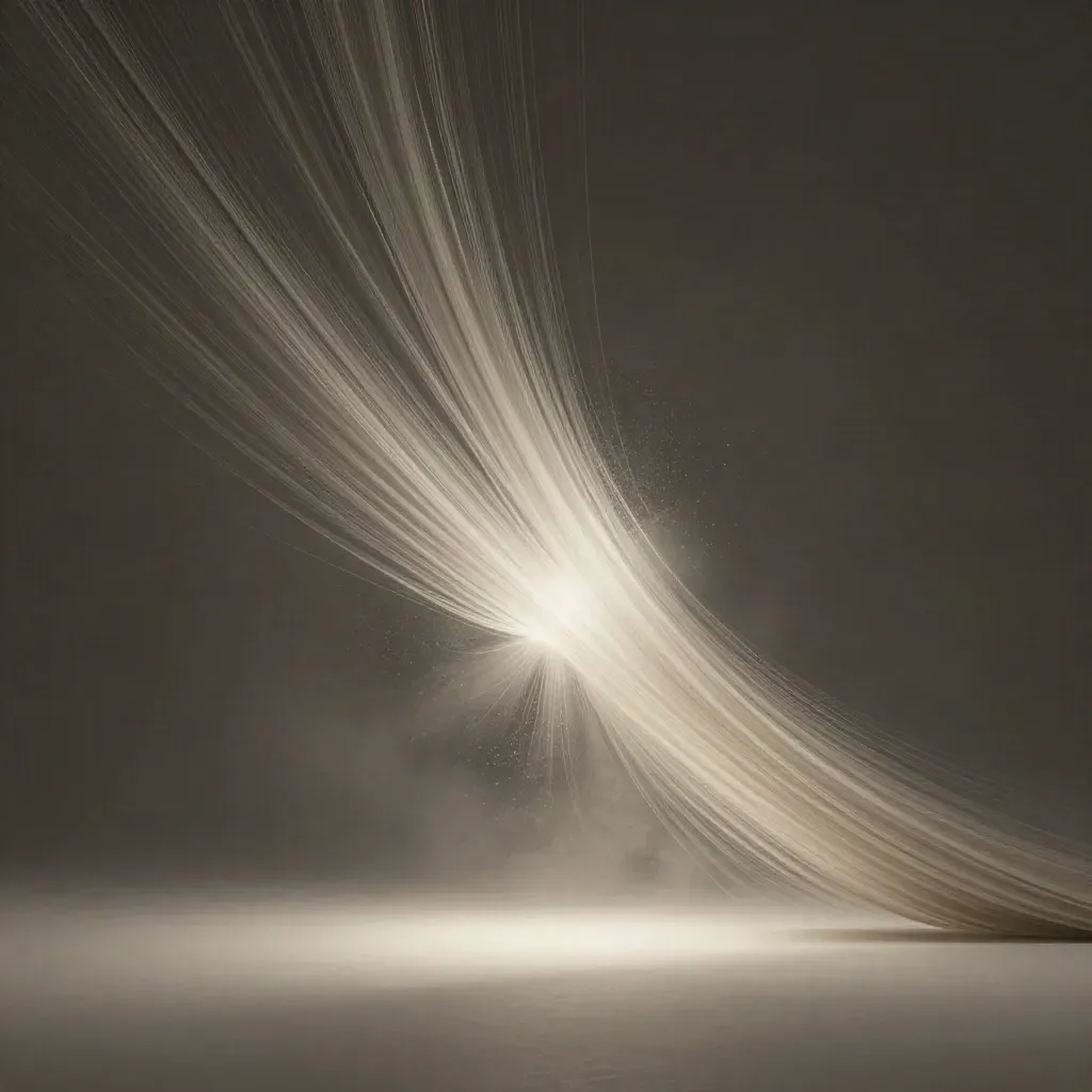 Silver filaments converge into a soft white bloom in dark graphite haze.